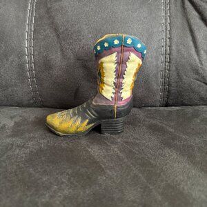 Western Cowboy Boot Figurine Hand-Painted Ceramic Multicolor Decoration